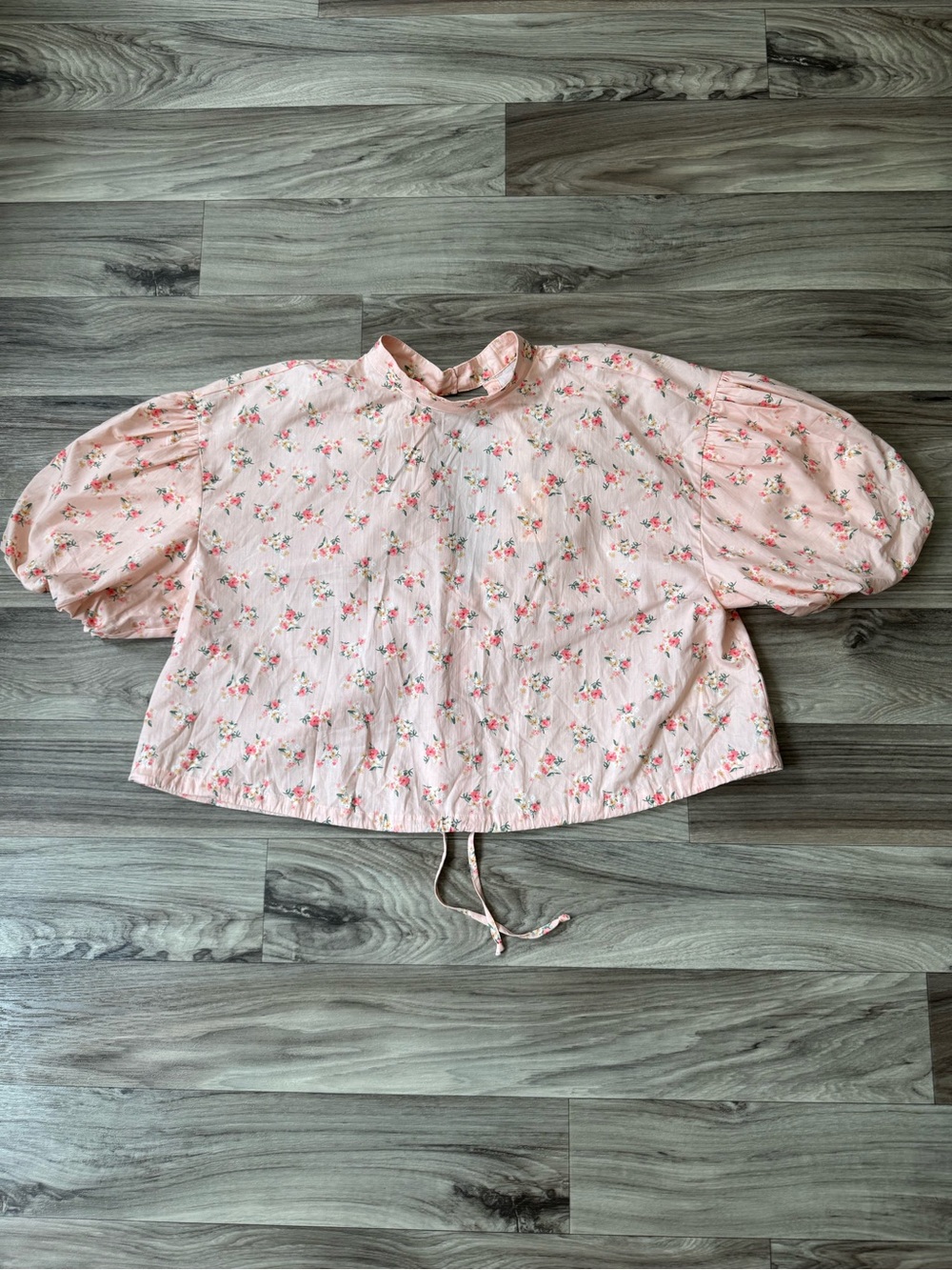 NWT By Anthropologie Cropped Bubble Sleeve Blouse Pink Floral Size Extra Large